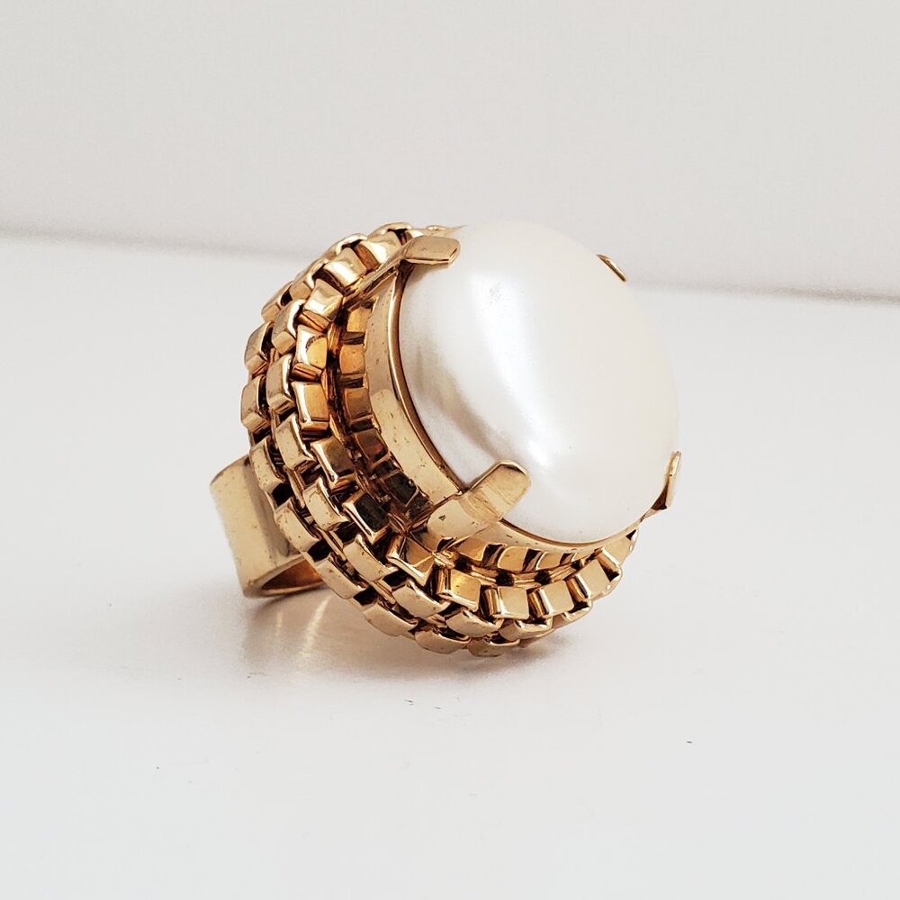 Mawi of London Jewelry Swarovski Pearl Gold Chain Ring NWOT SIZE 7